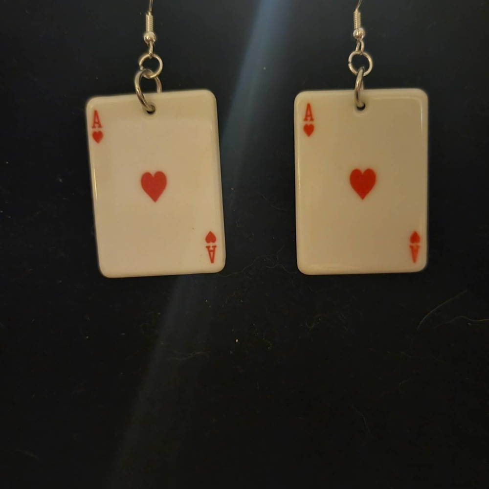 Ace of hearts playing card earrings